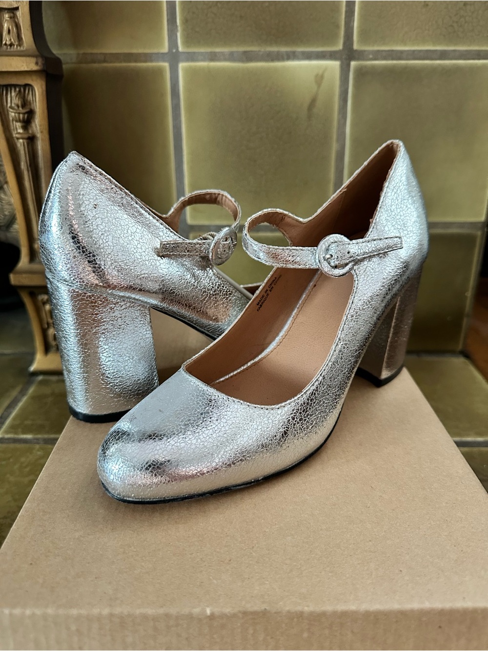 Urban Outfitters Silver Mary Jane Block Heels